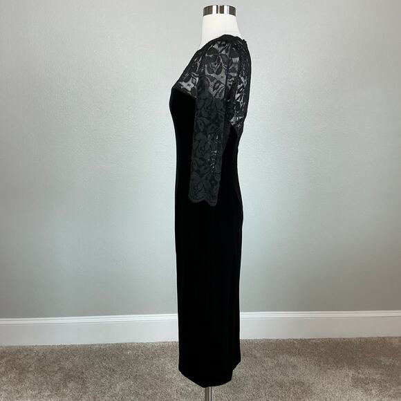 Eliza J Velvet and Lace Midi Sheath Cocktail Dress Size 6 Black 3/4 Long Sleeve - Picture 6 of 13